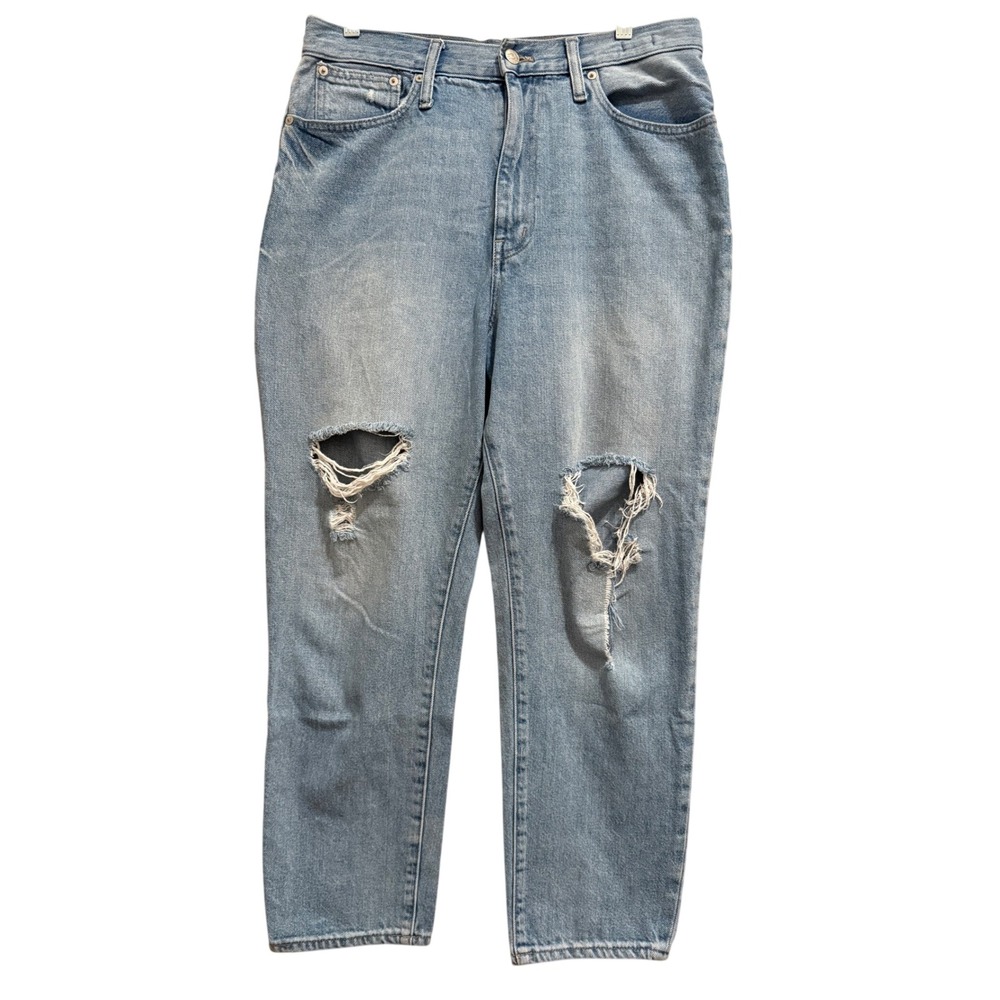 Madewell The Momjean Light Wash Distressed High Rise Tapered Denim Jeans 30